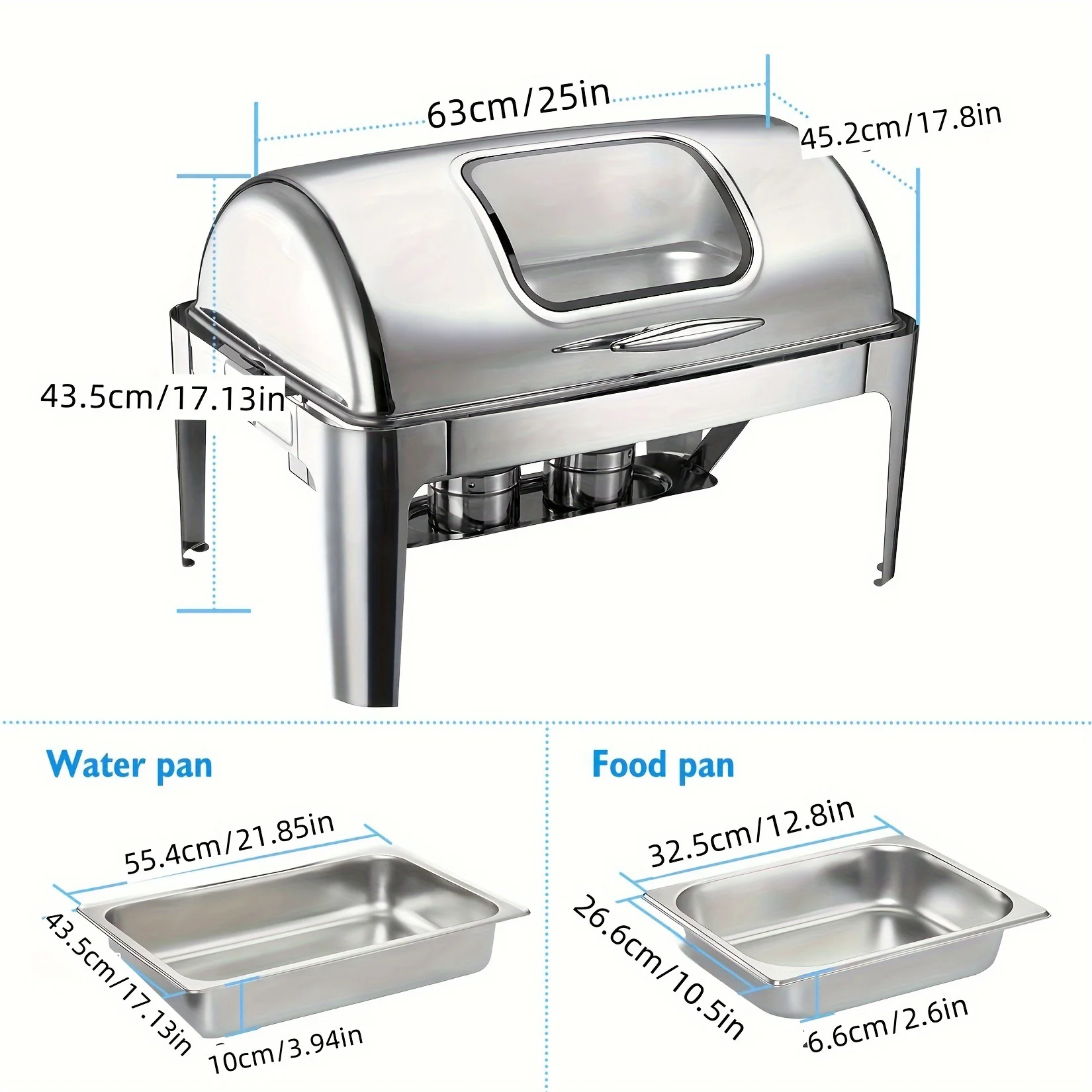 Stainless Steel Roll-Top Chafing Dish Set - 9Qt Capacity, Easy Clean & Durable Buffet Server For Parties, Includes 1/2 Size Pans