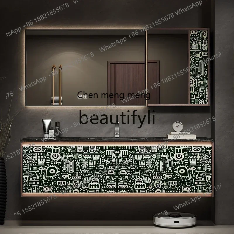 200302  Light luxury hotel style bathroom abinet ombination washbasin luxury stone under the table erami basin washbasin abinet