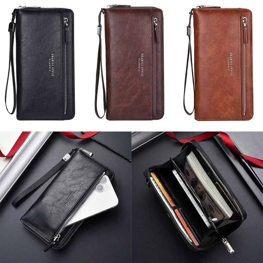 

Multifunctional PU Leather Men Wallet Zipper Card Holder Long Wallet Multi-card Slot Large-capacity Clutch Bag