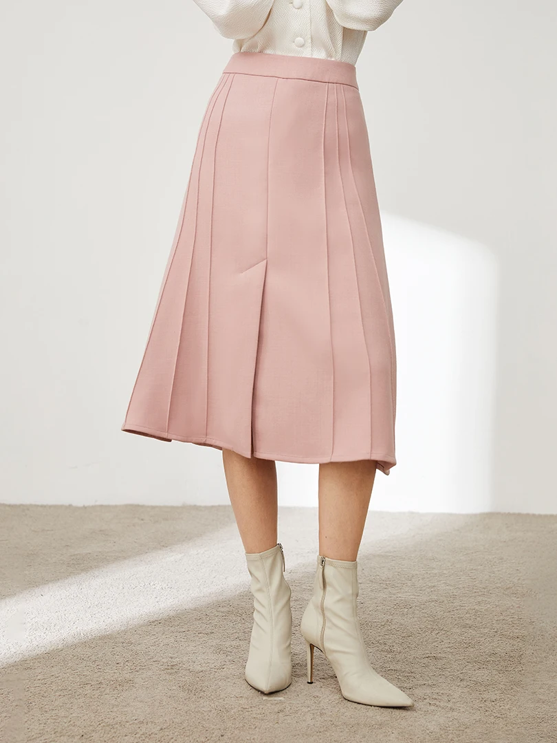 

High Waist A-Line Skirt Wool Blend Polyester Spandex Zipper Closure Ele Busin Casual Mid-Length Skirts