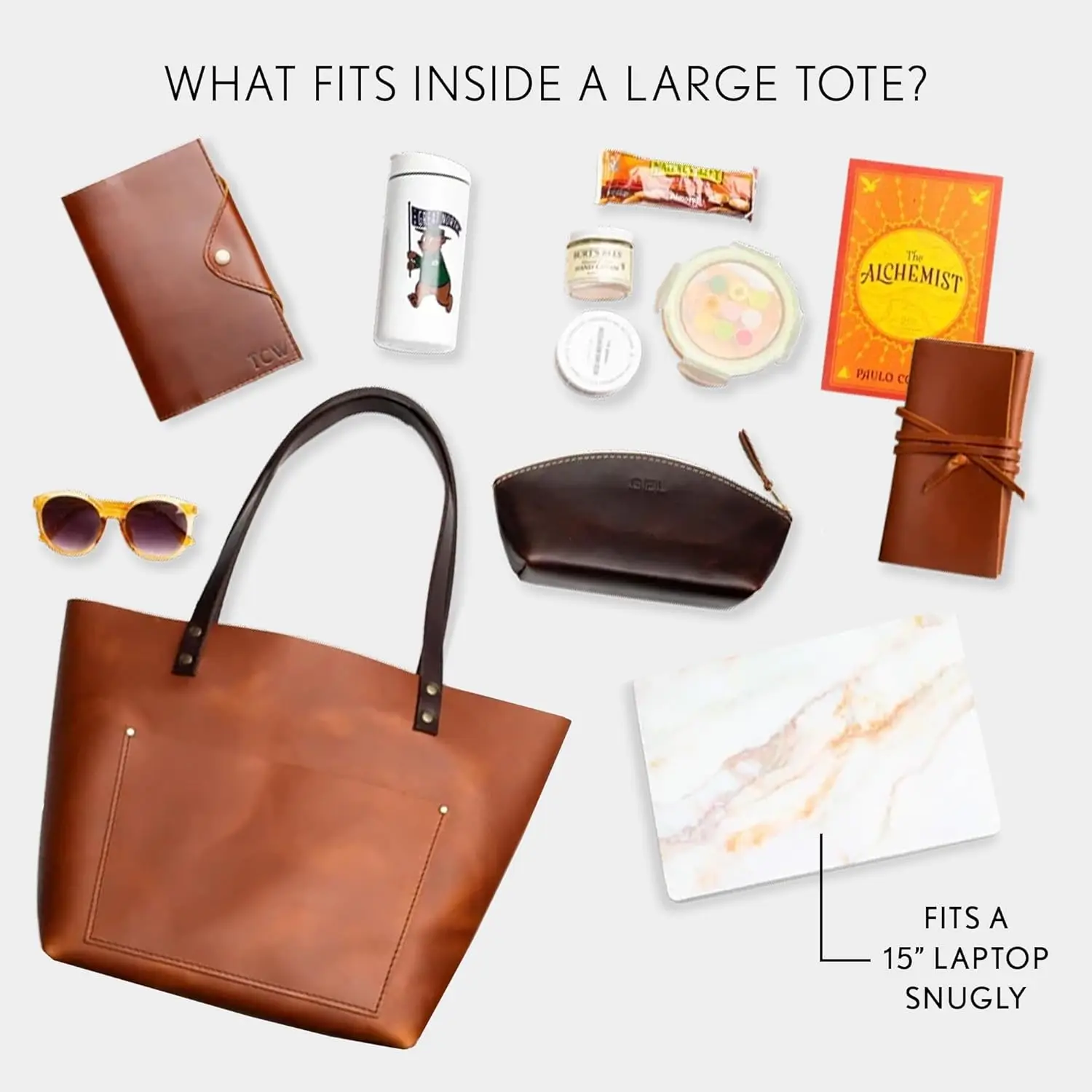 Borsa tote con cerniera Portland Leather Goods – Fatta a mano, resistente e sfoderata – Tasche interne ed esterne