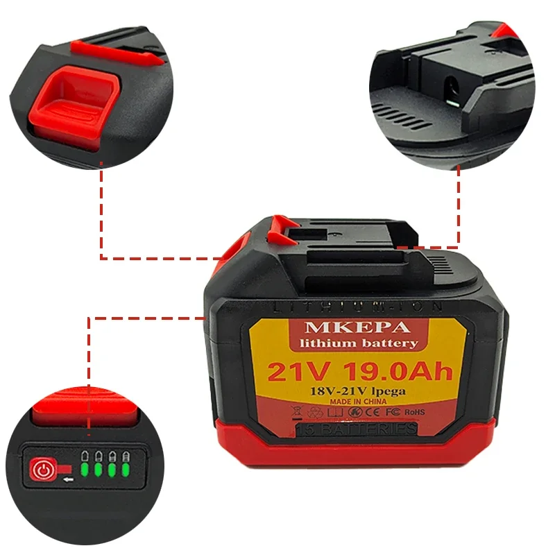 21V Rechargeable Lithium Battery For Makita Power Tools 19000mAh Lithium-ion Battery For Electric Wrenches, Screwdrivers, Drills