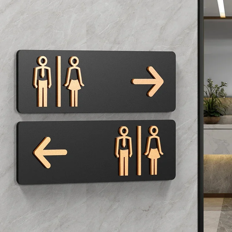 Toilet Signage Men and Women Bathroom Signs WC Public Toilet Guide Hotel To The Left and Right Acrylic Restroom Prompt Sign