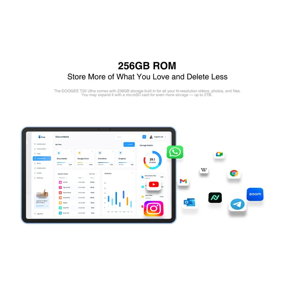 Планшет DOOGEE T20 Ultra, 12 дюймов, 2K, 12 + 256 ГБ, Helio G99, 16 МП, Android 13, четыре динамика, 10800 мАч