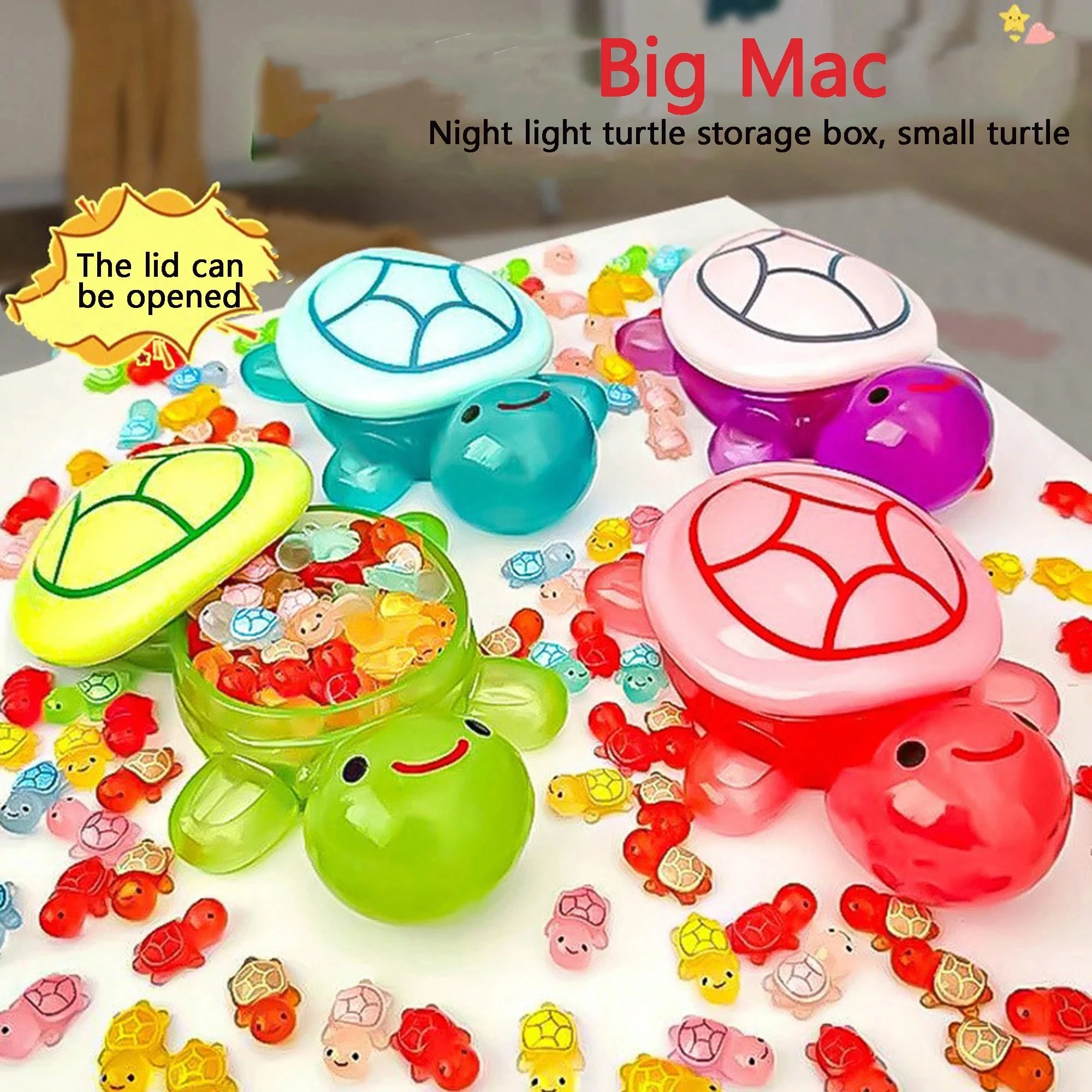 30Pcs/Set Glow-In-The-Dark 3D Turtle Family 1Pc Large Turtle Shaped Storage Box + 30Pcs Small Turtle Colorful, Translucent Plast