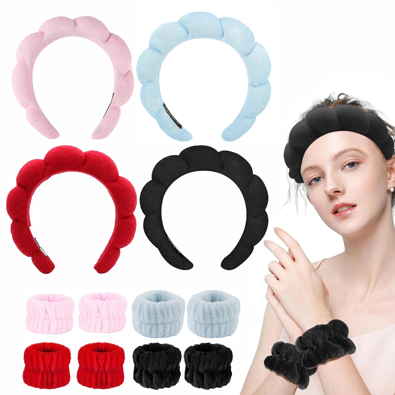 12Pcs Set Head Band With Wrist Coral Fleece Facial Care Tools Washing Face Makeup For Women