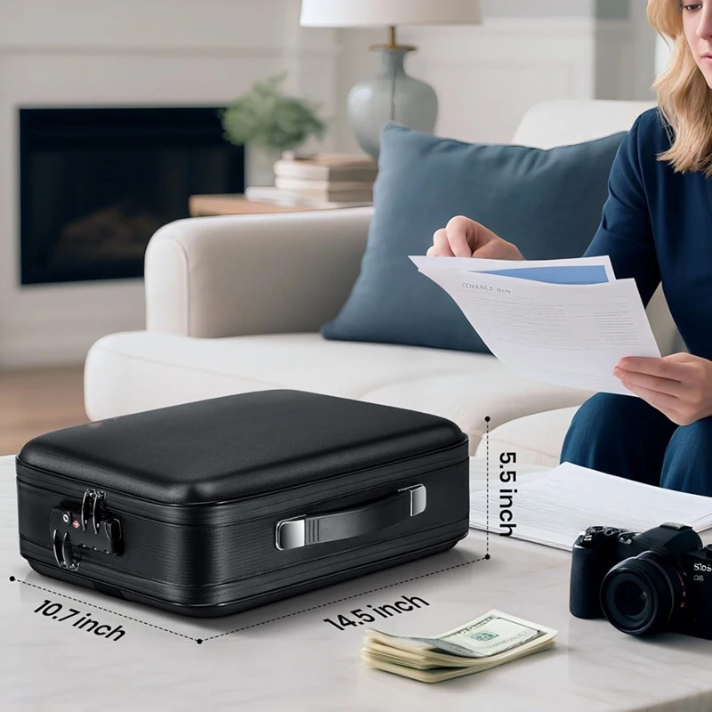 

Огнестойкая коробка для документов с двойной молнией, жесткая водонепроницаемая огнестойкая сумка с замком и папкой для файлов, для документов домашнего офиса-ABWY