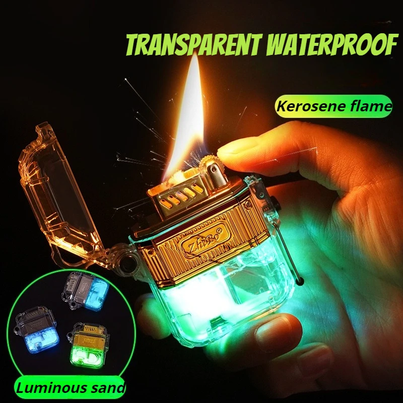 Luminous Transparent Shell Waterproof Electronic Lighter Outdoor Direct Rush Creative Personalized Men's Cigarette Lighter