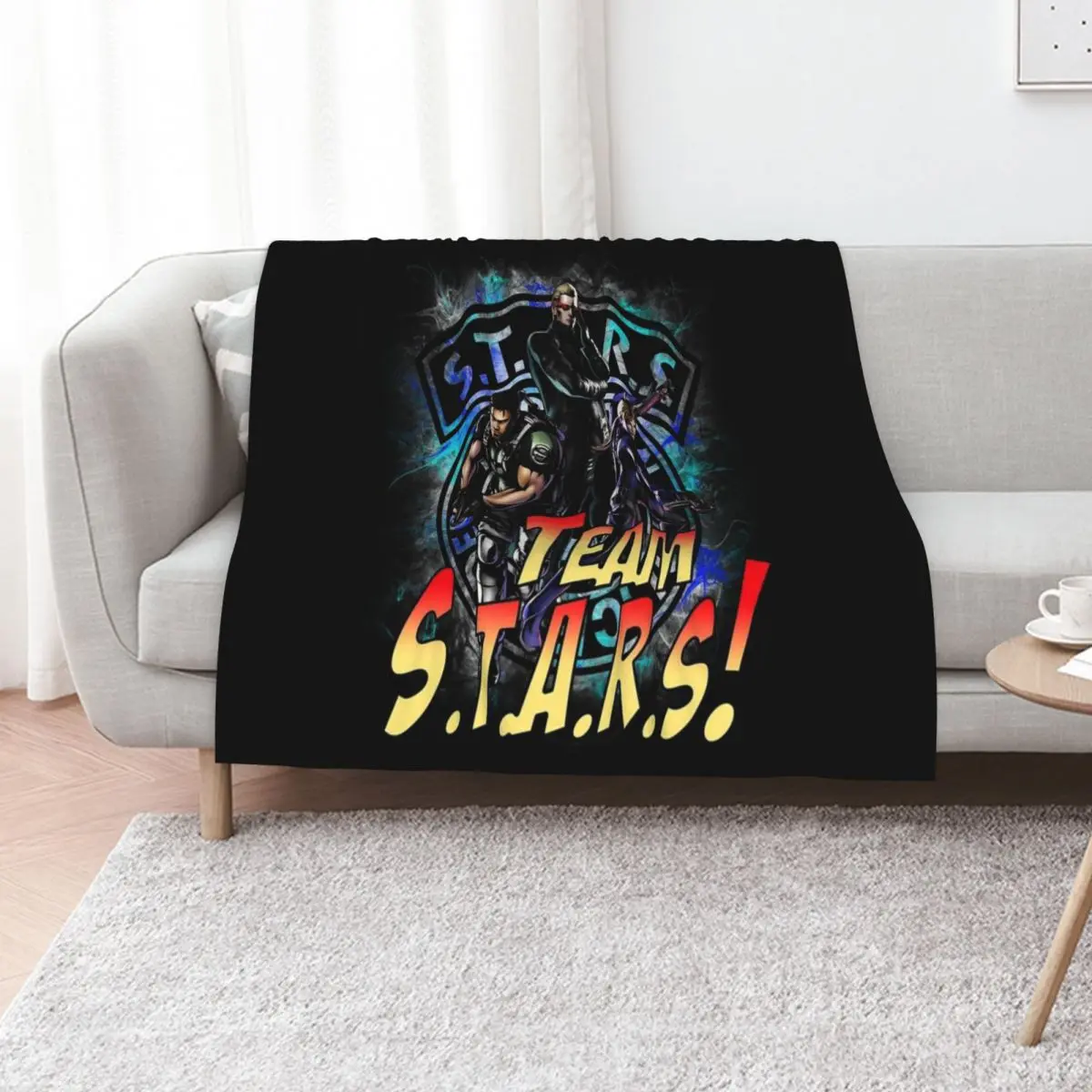 TEAM STARS! MVC3 edition! Albert, WESKER, Jill VALENTINE and Chris REDFIELD Throw Blanket Shaggy Luxury Brand Blankets