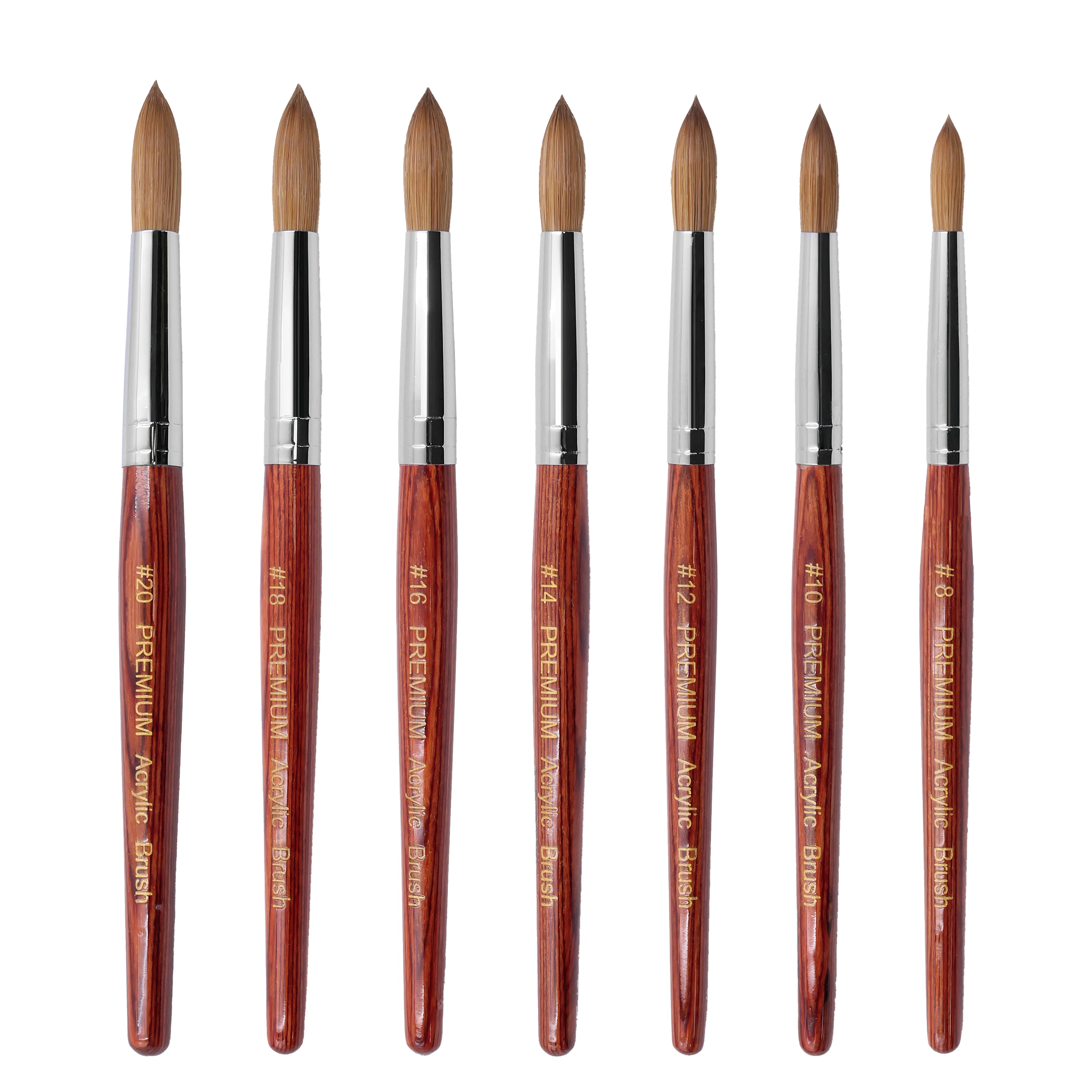 100% Prue Kolinsky Acrylic Nail Brush Round Shape Red Wood Handle Professional Salon Quality for Acrylic Powder Size 8-20#