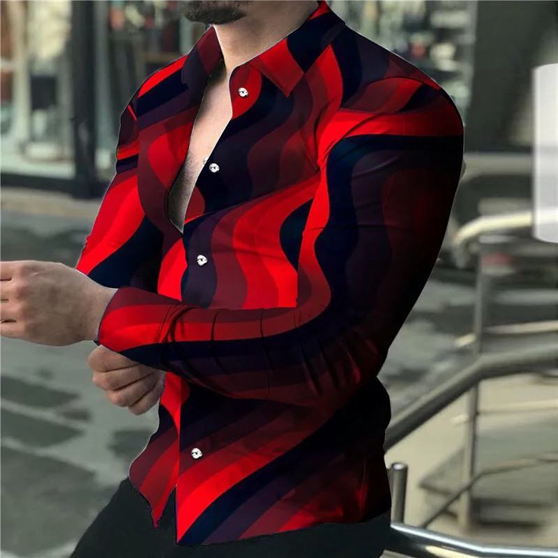 2023 Men\'s Wave Series Personalized Fashion Casual Party Soft and Comfortable Lapel Large Size Long Sleeve Shirt