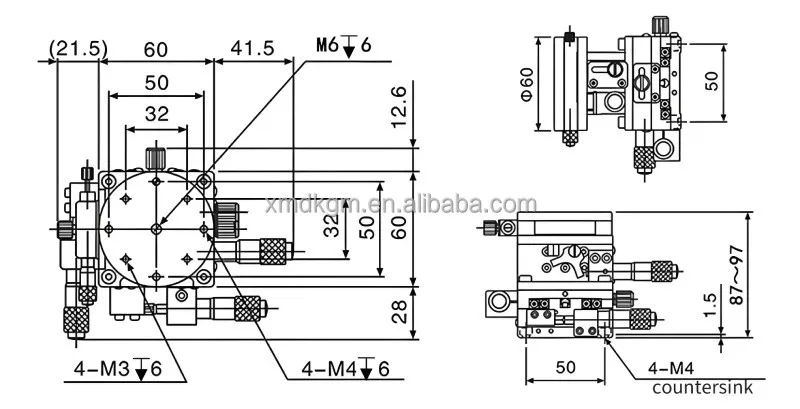 60mm XYZ Rotary Manual Multi-Axis Stages Dual Cross Roller Guide Rail Linear Precision Positioning Table with Micrometer
