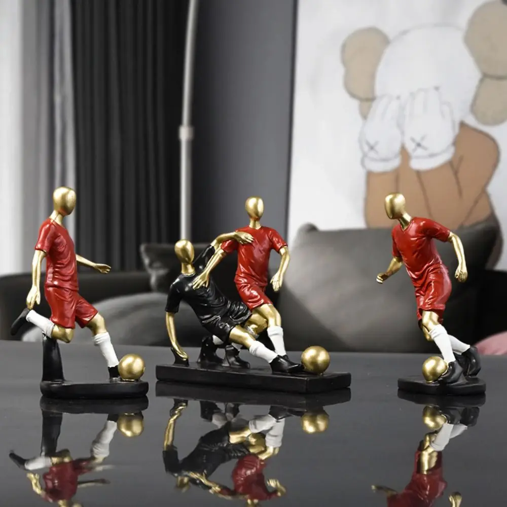 Kawaii Football Player Resin Figurine Exquisite Mini Soccer Team Figurine Handmade Creative Football Player Statue Living Room