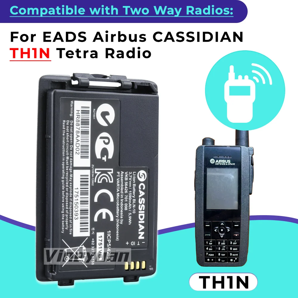 100 قطعة BLN-10 3.7 فولت 1590 مللي أمبير 5.9Wh بطارية ليثيوم أيون ل EADS ايرباص كاسيديان TH1N راديو تترا يناسب البطارية الجزء رقم. BLN-11