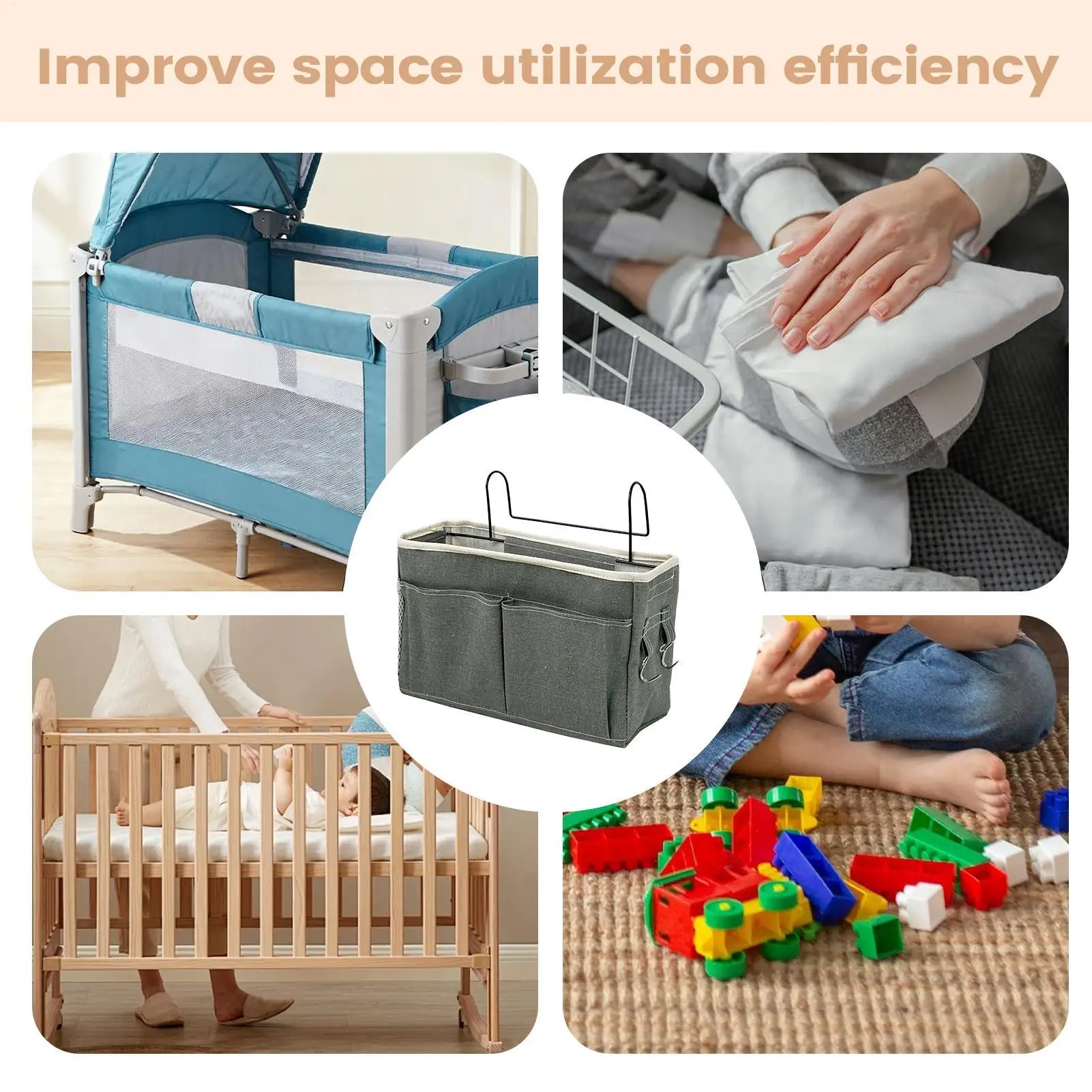 جيوب السرير تخزين بجانب السرير قابل للتعديل وموفر للمساحة حقيبة تخزين زجاجات الأطفال لغرفة النوم وغرفة الأطفال بطابقين #5