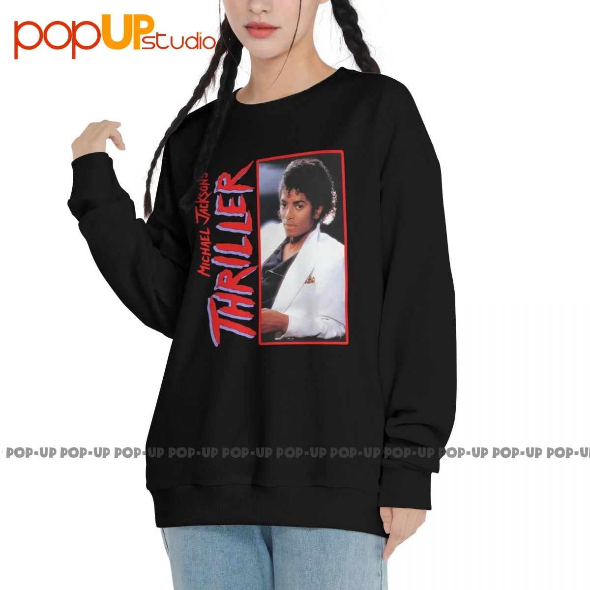 Michael Jackson Thriller Album Photographic Sweatshirt Pullover Shirts Pop Retro Natural Streetwear