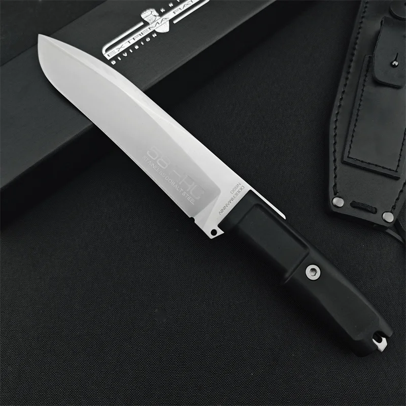 440c outdoor straight knife, Tactical hunting self-defense rescue multi-purpose EDC tool with rubber plastic handle 7Cr13Mov