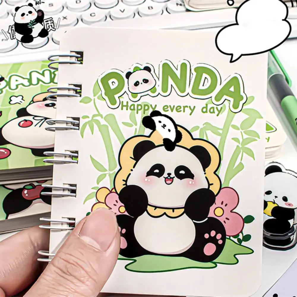 80 Sheets A7 Mini Notebook Creative Panda Pattern Flip Coil Book Cartoon Design Pocket Journal Diary