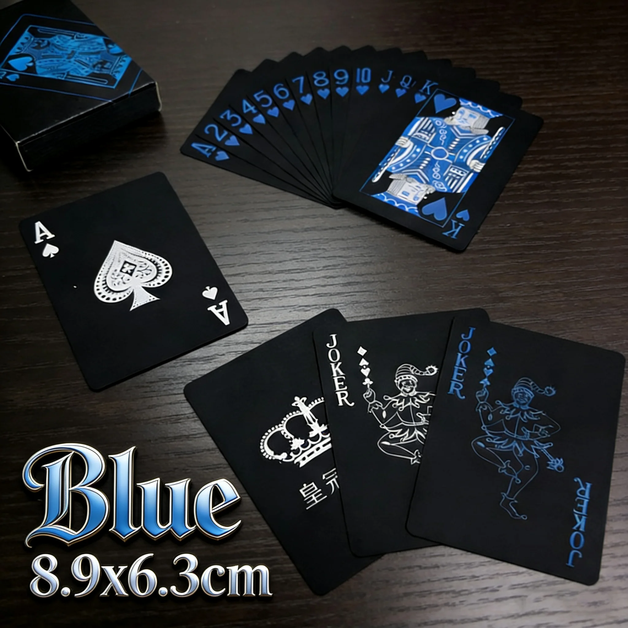 Spielkarten-Set, Poker-Karten, Brettspiel für Kinder, Wasserfestes Plastik-PVC-Kartenspiel in Schwarz, Blau, Rot, Gelb, Grün, Hochwertiges Edles Deck