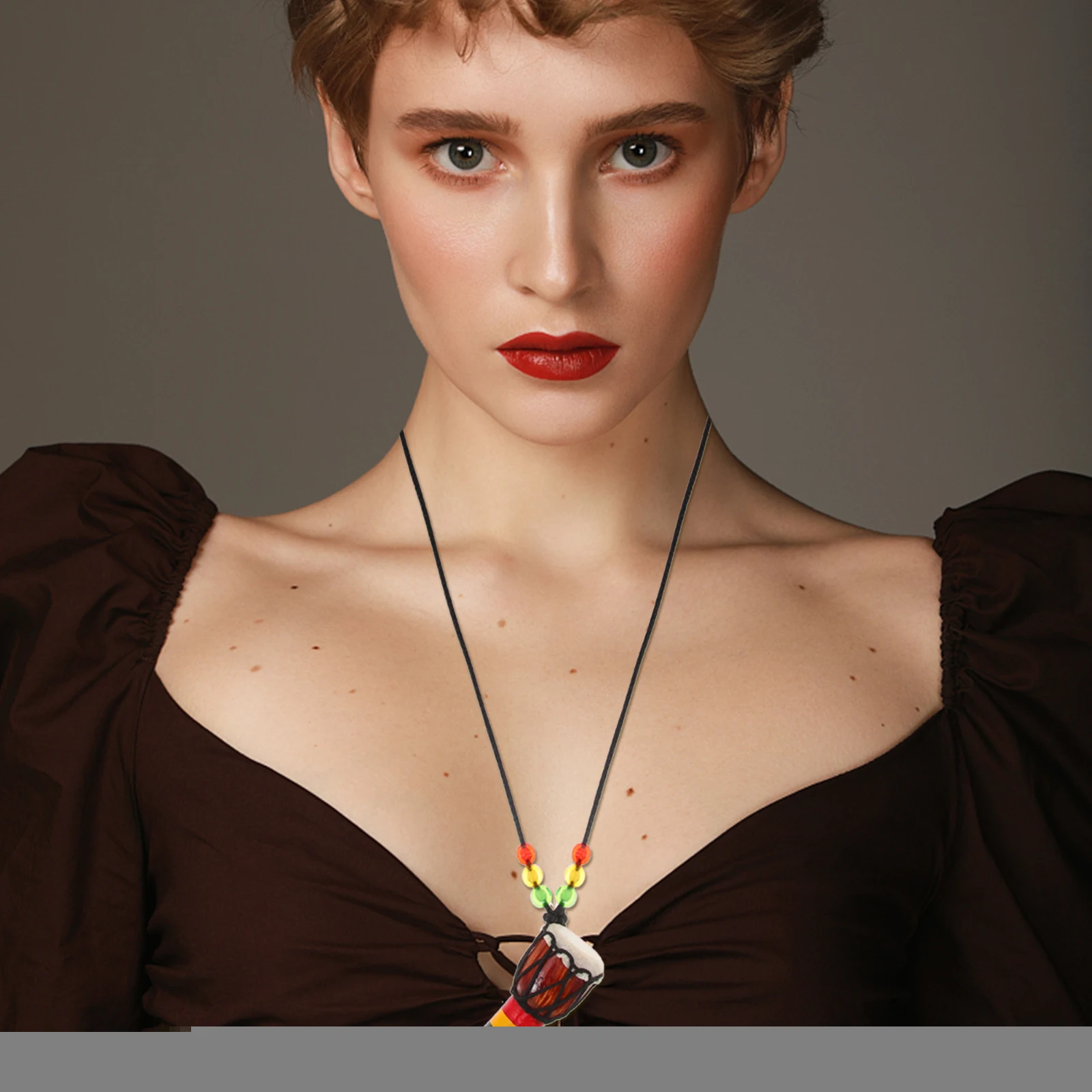 

African Drum Necklace Handmade Wood Drums Mini Gifts Percussion Instrument Djembe Home Decor Music Lover Accessory Pop Jewelry