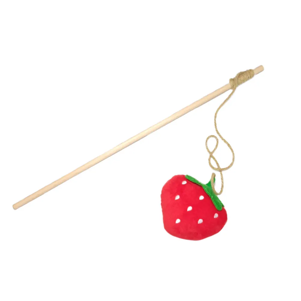

Cat Interactive Toy Strawberry Teaser Teasing Stick Automatic Indoor Red Wood Pet Plaything