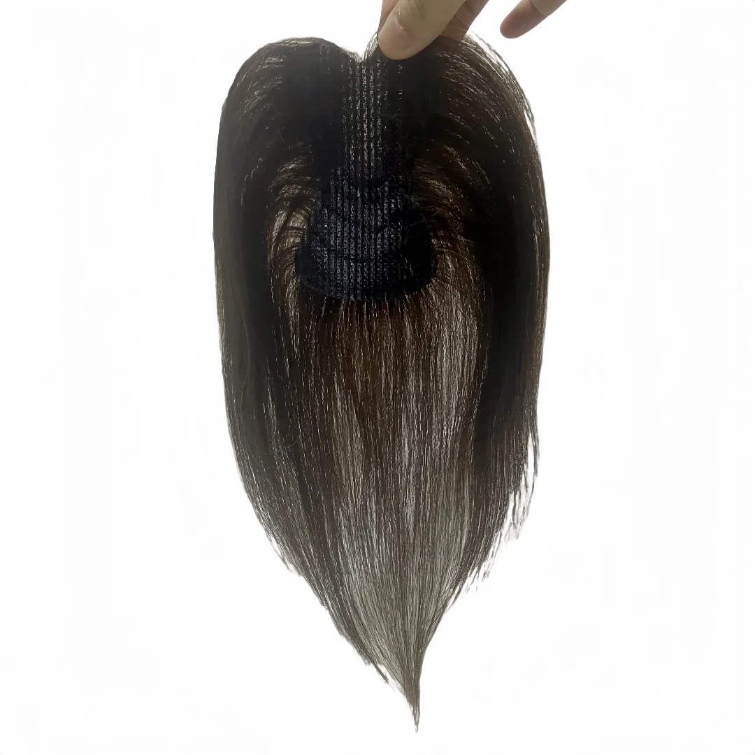 Fácil de usar franja de cabelo humano gancho e laço pasta mágica toppers para mulheres marrom escuro sem clipes costura extensões de cabelo