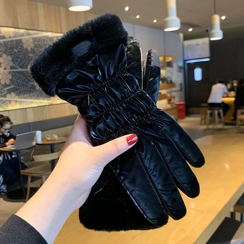 Guantes elegantes a prueba de viento para mujer, manoplas impermeables para pantalla táctil, dedo completo, esquí, color negro, a la moda, novedad