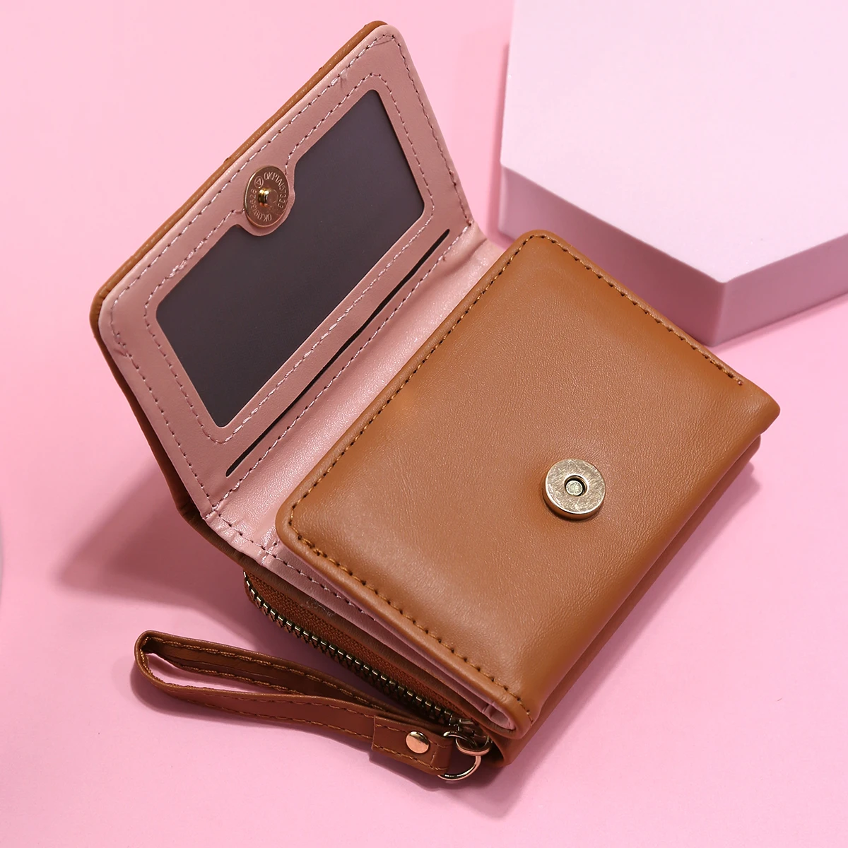 Mini embreagem de couro sintético em forma de coração, carteira com zíper triplo, porta-cartões de grande capacidade, dinheiro, porta-cartão de identificação, porta-moedas