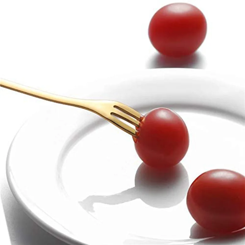 M11K-80PCS Dessert Spoon And Fork Set Cake Fork Coffee Spoon Creative Fruit Fork Stainless Steel -Gold