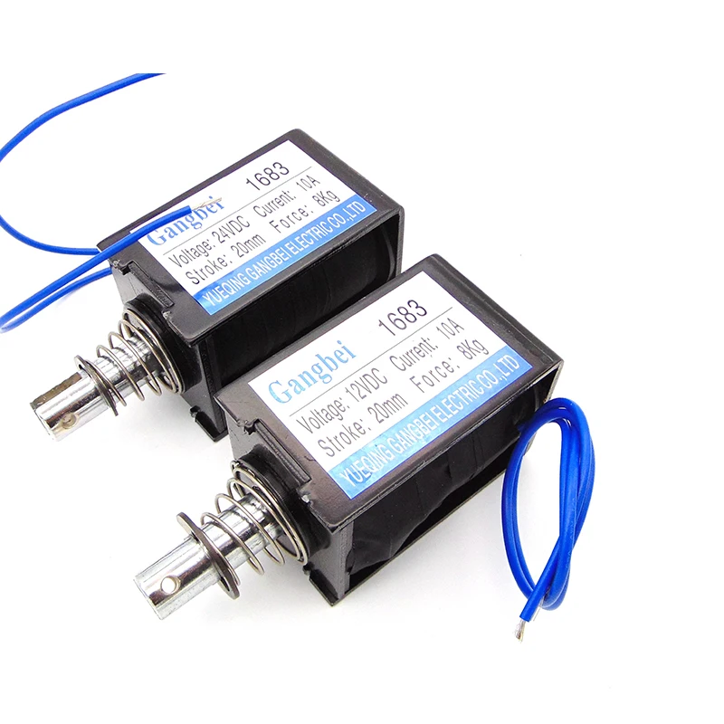 gangbei 1683 Wholesale DC12V 24V 10A Force 8Kg travel 20mm Pull Type Linear Solenoid Electromagnet