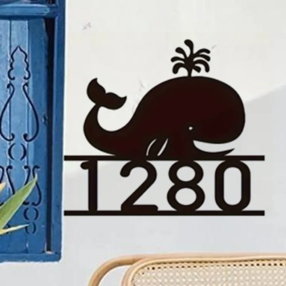 

Delightful Custom Whale Address Sign Boasting Modern Metal House Number Sturdy for Farmhouse Wall Adornment on Porch Shop