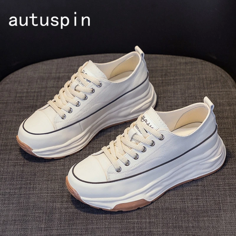 

Autuspin Classic Women Canvas Shoes Retro Platform Chunky Sports Sneakers Female Comfy Flat Fashion Casual Vulcanized Shoes
