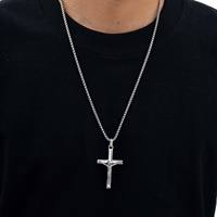 Vnox 60cm Catholic Cross Pendant Necklace for Men, Stainless Steel 30.5x51.5mm Cross Black Gold Silver Color Box Chain Necklaces