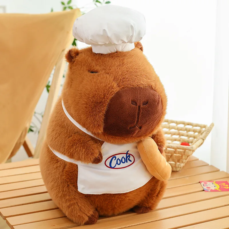 Kawaii Plush Toy Capybara Stuffed Doll Cuddle Pillow Chef Capybara Party Hanging Doll Cute Kids Birthday Gift