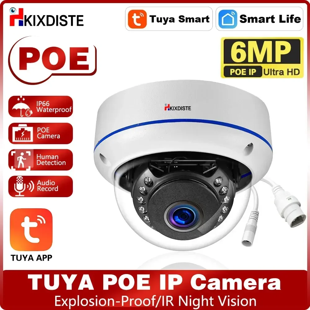 Smart Life Ultra HD 6MP POE กล้องมนุษย์ตรวจจับโดมกลางแจ้งกล้อง IP IR NightVision สําหรับ TUYA POE NVR ระบบเฝ้าระวัง