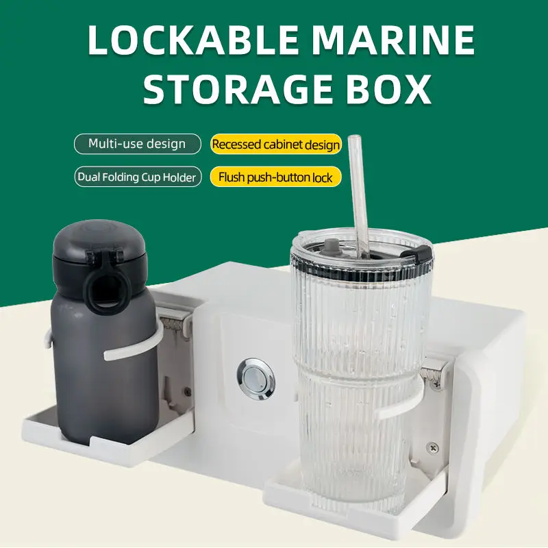 Picture 6: Marine Console Glove Box With Dual Cup Holders Lockable Boat Storage Compartment ABS