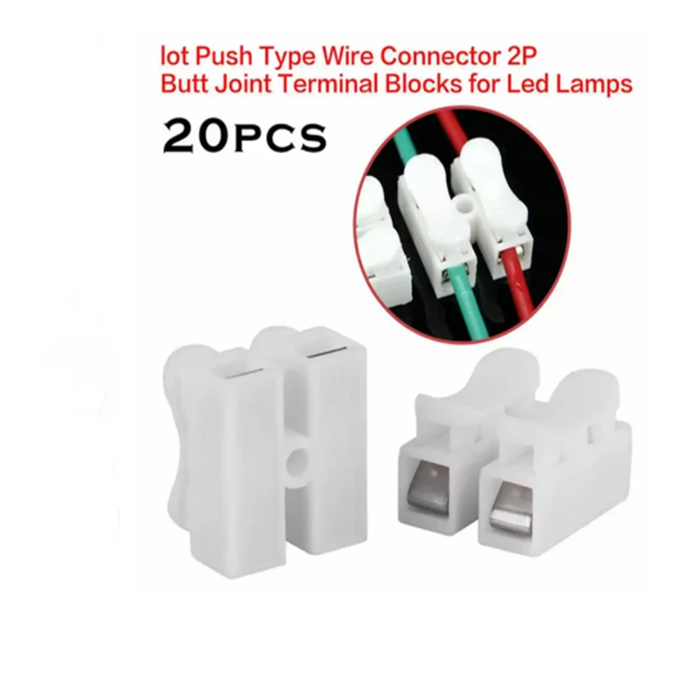 

20pcs CH2 Spring Quick Wire Connectors Cable Clamps Terminal Block LED Strip Light Replace Electrical Tapes Cable Clamp Tools