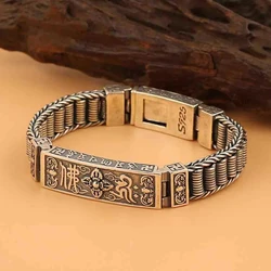 Factory Price 925 Retro Silver Bracelet Six Character Truth Buddhist Tibetan Jewelry Men's Party Domineering Hipster Gift