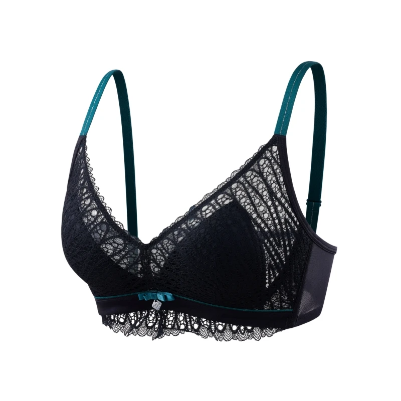 Thin Bra Lace Elegant Pulling BraIntegrated Triangular Mold Cup Splicing Color Bra OWD6031