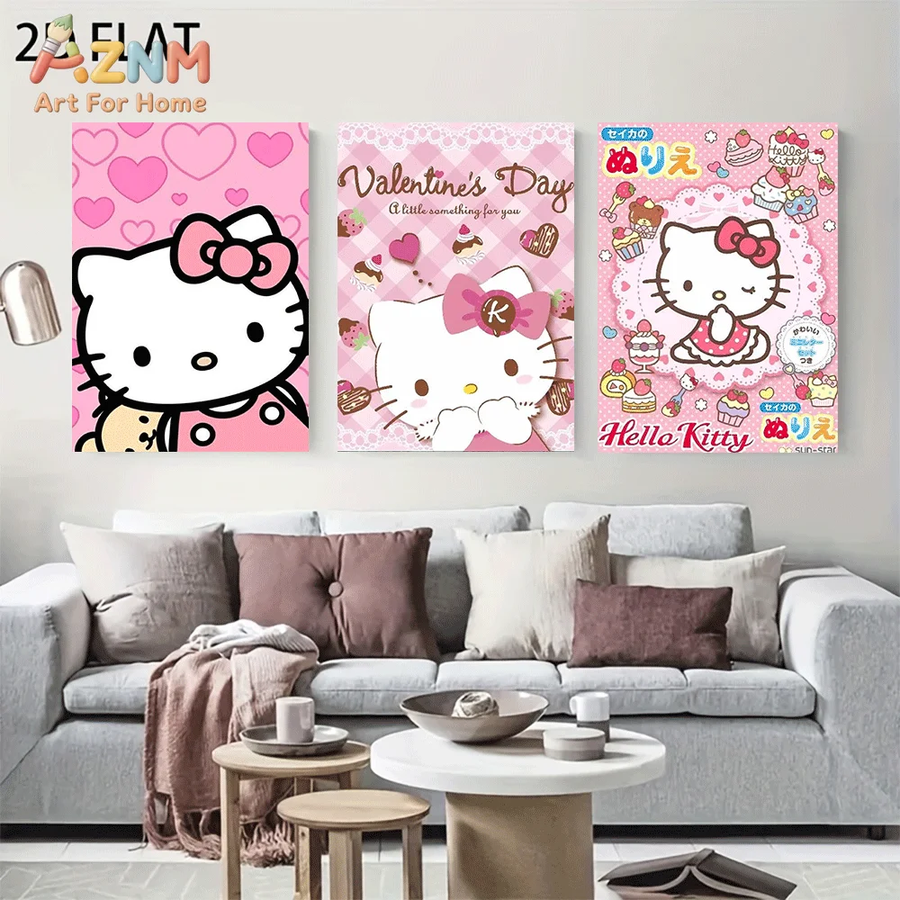 AZNM Sanrio Hello Kitty Canvas Wall Art Unframed Cute Cartoon Pink ...
