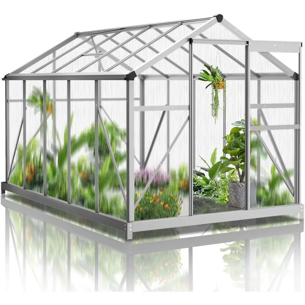 

Large Walk-In Polyethylene Greenhouse with 5 Roof Vents - Easy Assembly, Silver, Outdoor Garden Enclosure