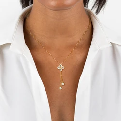 D1.40CT Moissanite 4-Leaf Clover Flower Pendant Necklace Real 100% 925 Silver Long Tassel Necklaces for Woman Charm Jewelry Gift