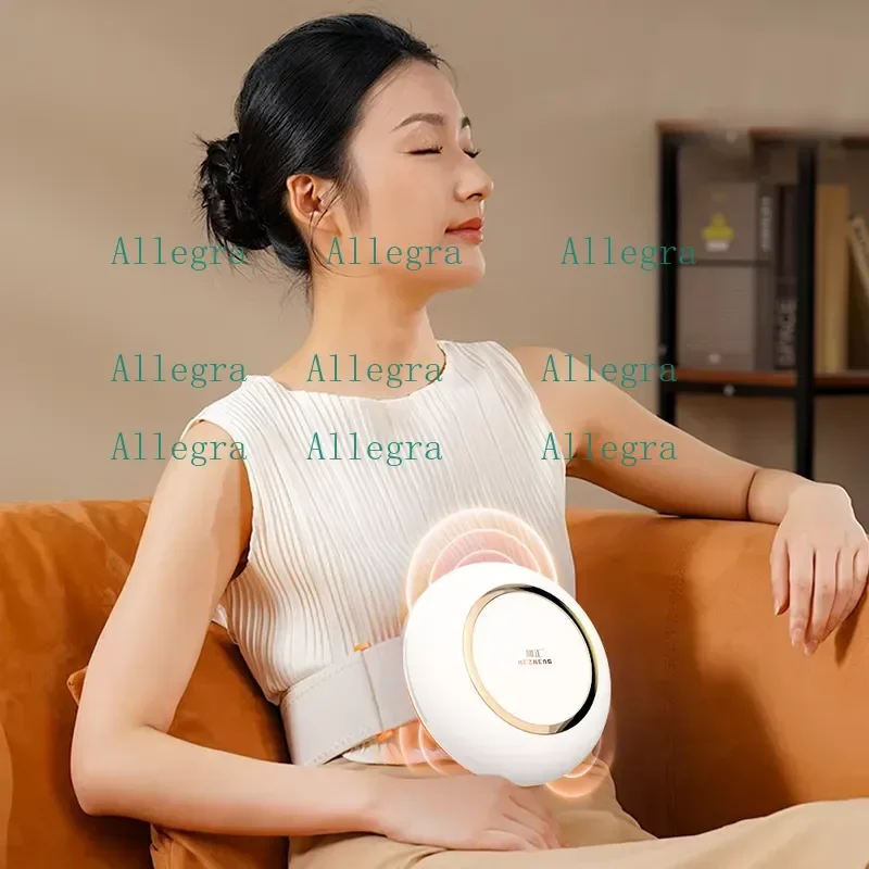 HEZHENG HZ-B1 Portable Electric White Belly Massager with Heat Therapy Wireless Abdominal Massage Pad for Home Office &