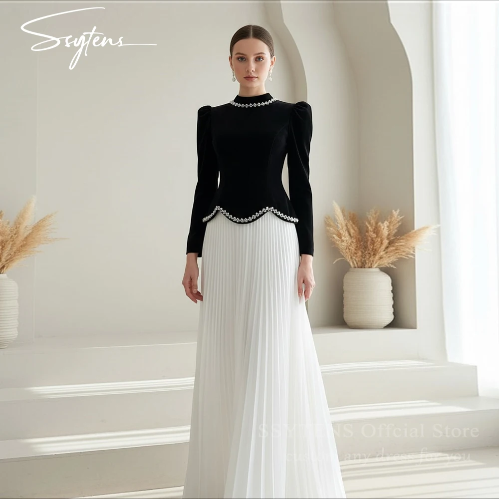 SSYTENS Dubai Long Prom Dresses Beads Floor A Line Evening Dresses Elegant Wedding فستان سهرة نسائي Customized