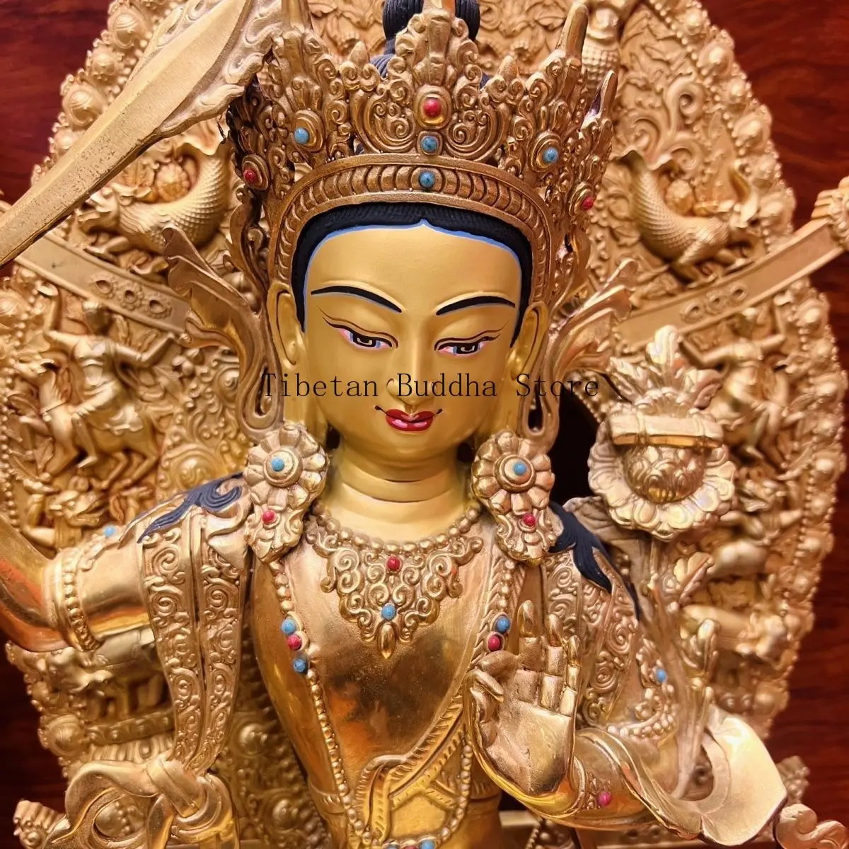 Tibetan boutique Buddha statue Tantra ornament Manjushri Buddha Bodhisattva offering one foot 36 cm pure copper Tibetan gilt bro