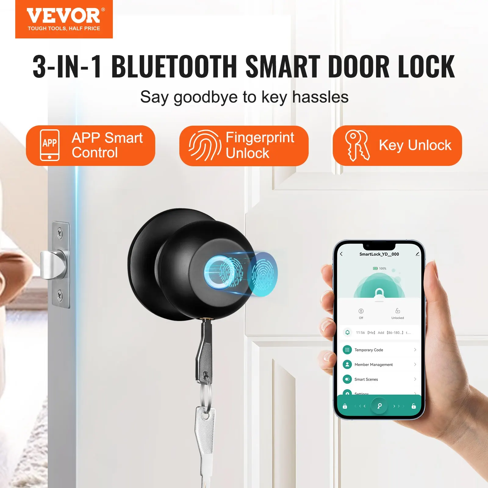 

Smart Door Knob, Biometric Door Lock Bluetooth Smart Lock, Fingerprint Smart Lock With APP Control, Easy Installation Door Lock