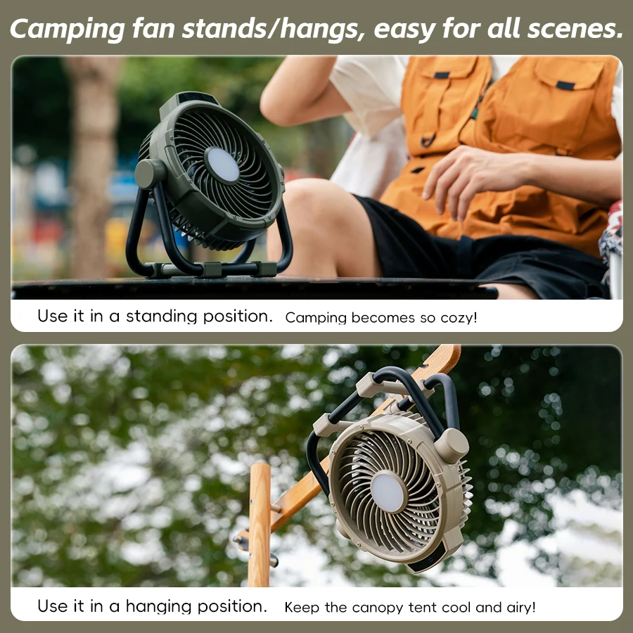 Portable  6 in 1 Outdoor Camping Fan 10000mAh Wireless Tent Rechargeable Fan 5 Speed Air Circulators Light Hook Remote Control