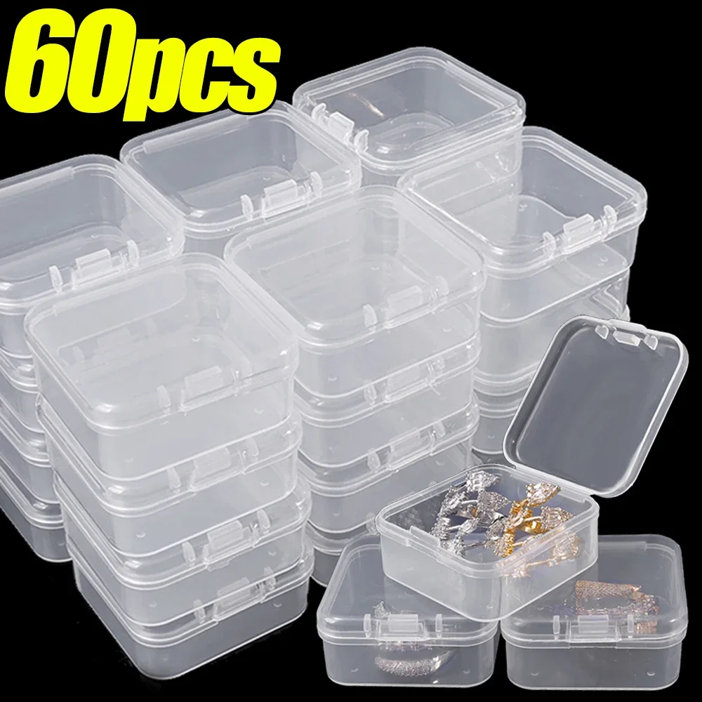 

6/60pcs Mini Plastic Storage Box Small Transparent Jewelry Earring Organizers Multifunction Portable Beads Organizer Containers