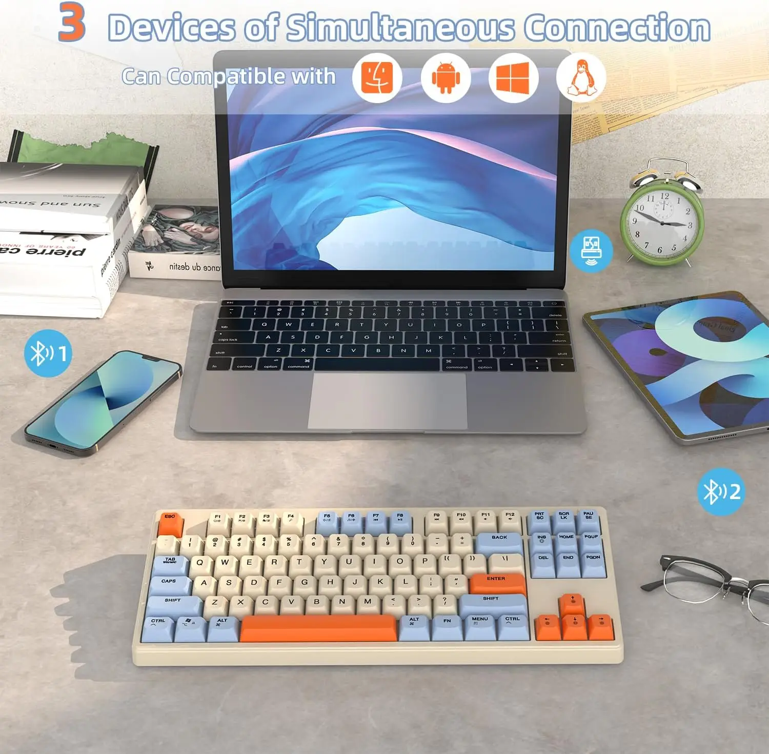 MAMBASNAKE x ZIYOULANG M87 Gaming Keyboard z podwójnym trybem Bluetooth 5.0/2.4Ghz TKL Mechaniczna klawiatura w dotyku