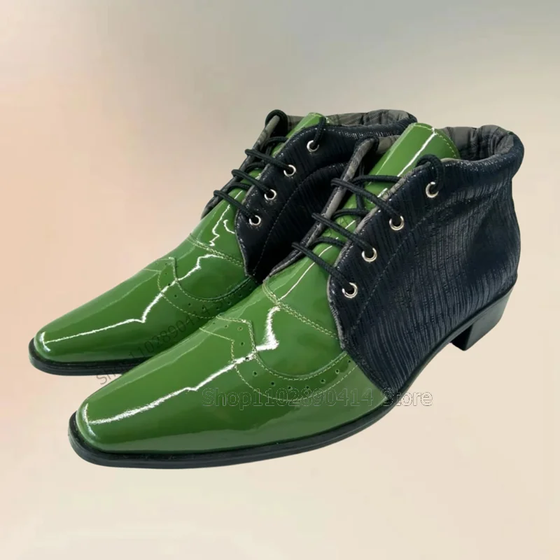 

Green Patchwork Sewing Design Strappy Ankle Boots Fashion Lace Up Men Boots Luxury Handmade Party Feast Office Men Casual Shoes